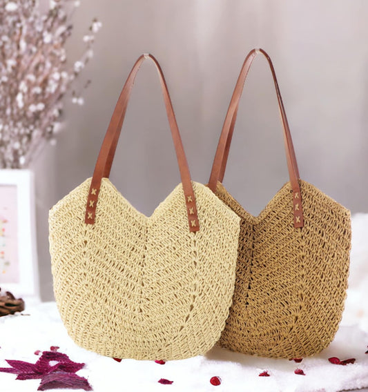 Boho Heart Straw Crochet Shoulder Bag